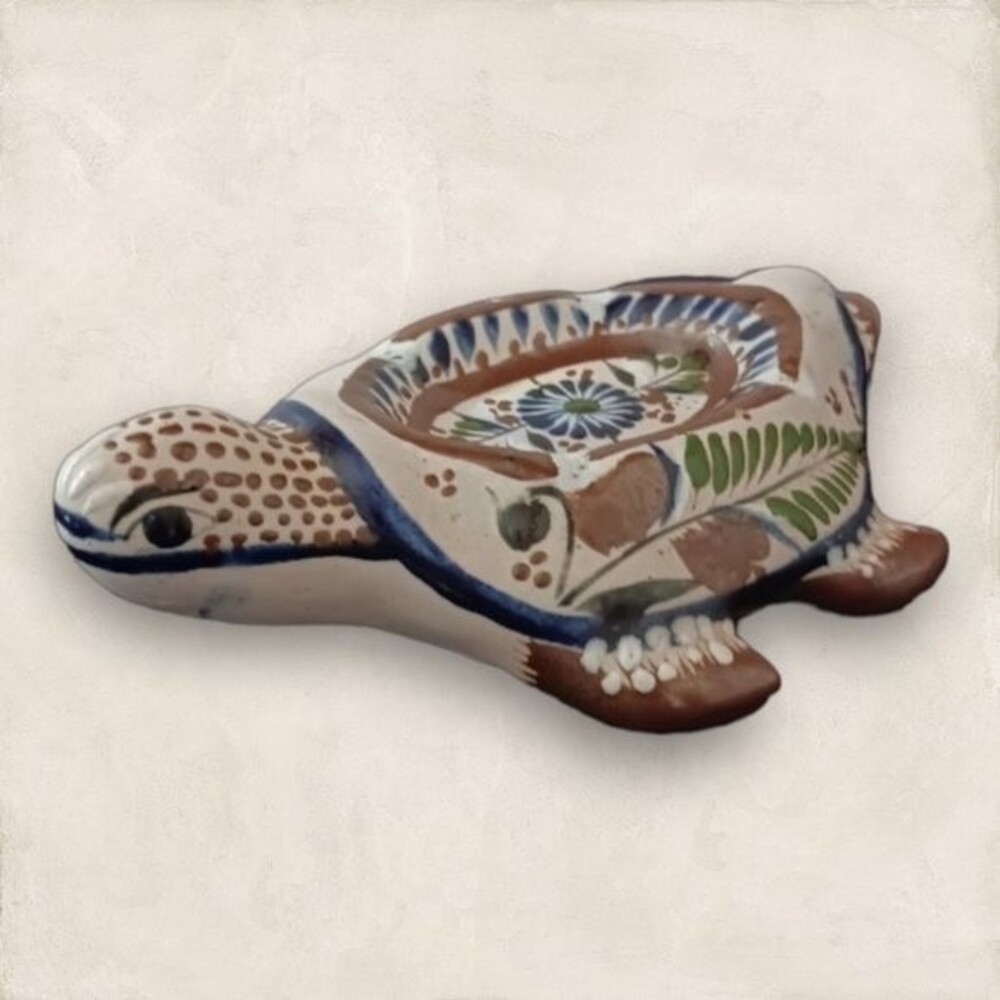 Vintage Tonala Mexican Pottery Sea Turtle Ashtray Hand Made in Mexico Trinket